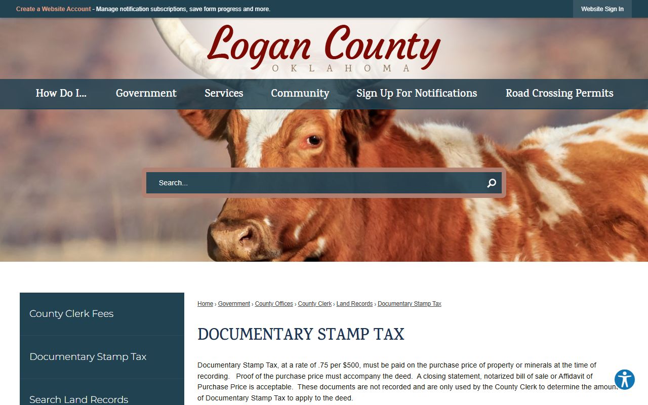 Logan County documentary stamp tax page kept by the County Clerk