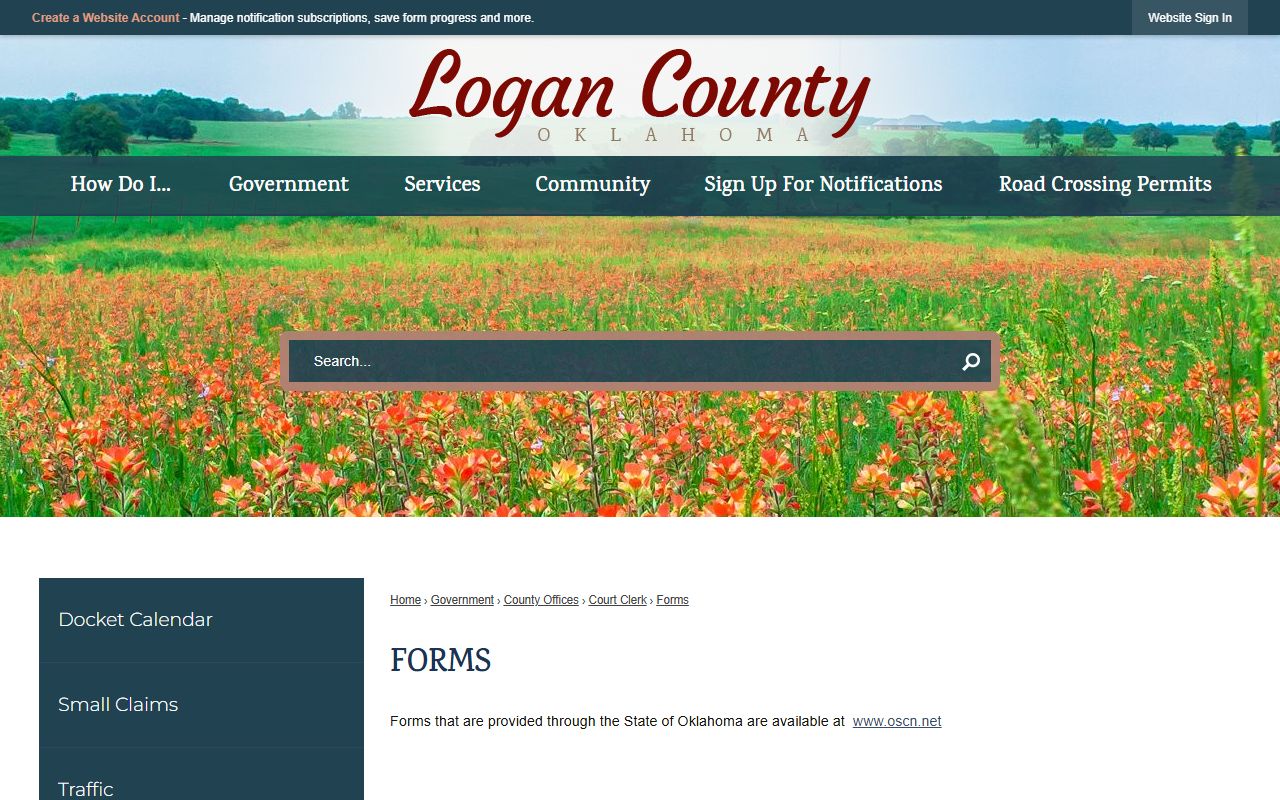 Logan County Court Clerk forms page for court filings