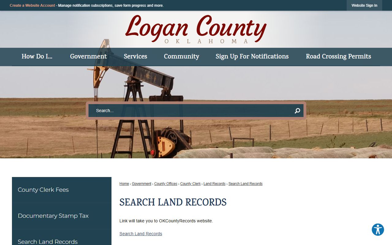 Logan County land records search page maintained by the County Clerk