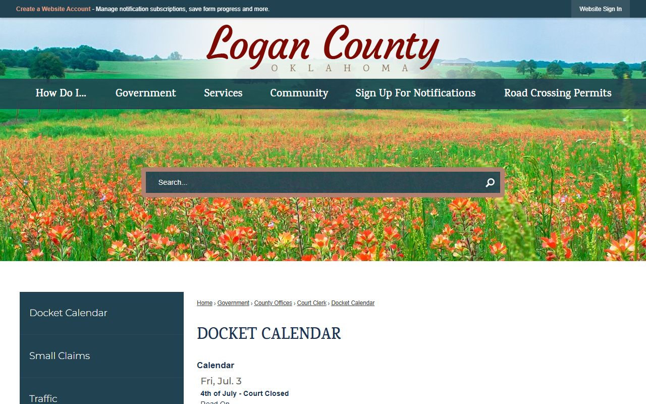 Logan County court dockets calendar listing weekly hearing schedules