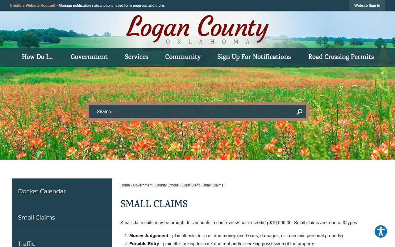 Logan County court records small claims filing page