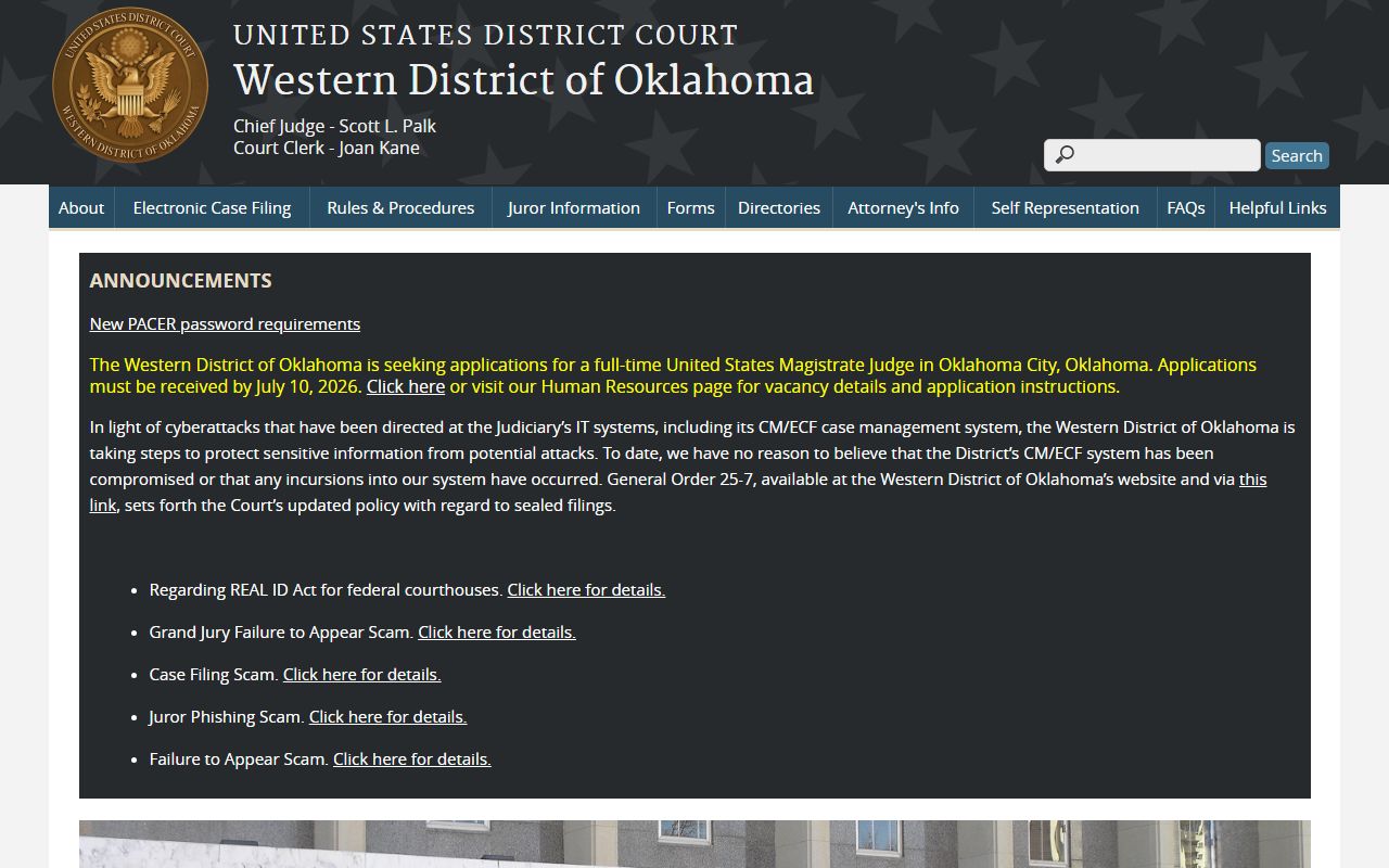 Logan County District Court federal Western District of Oklahoma page