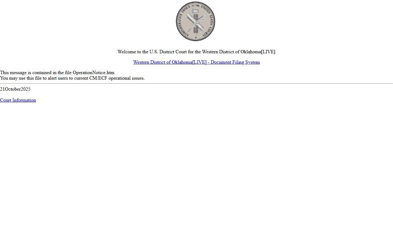 Logan County District Court federal CM/ECF filing system page