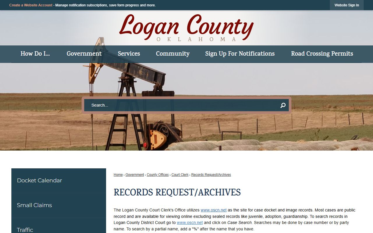 Logan County records request and archives page for court records in Logan County