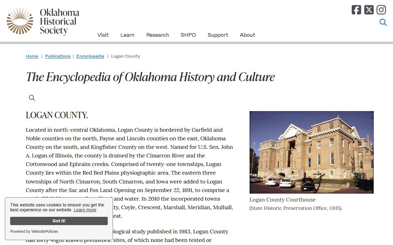 Oklahoma Historical Society entry on Logan County court history