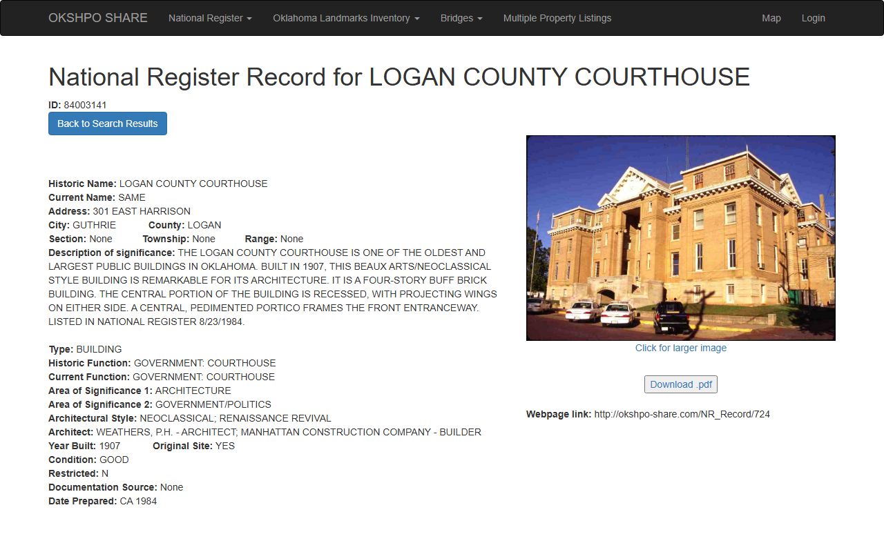 National Register record for the Logan County courthouse in Logan County