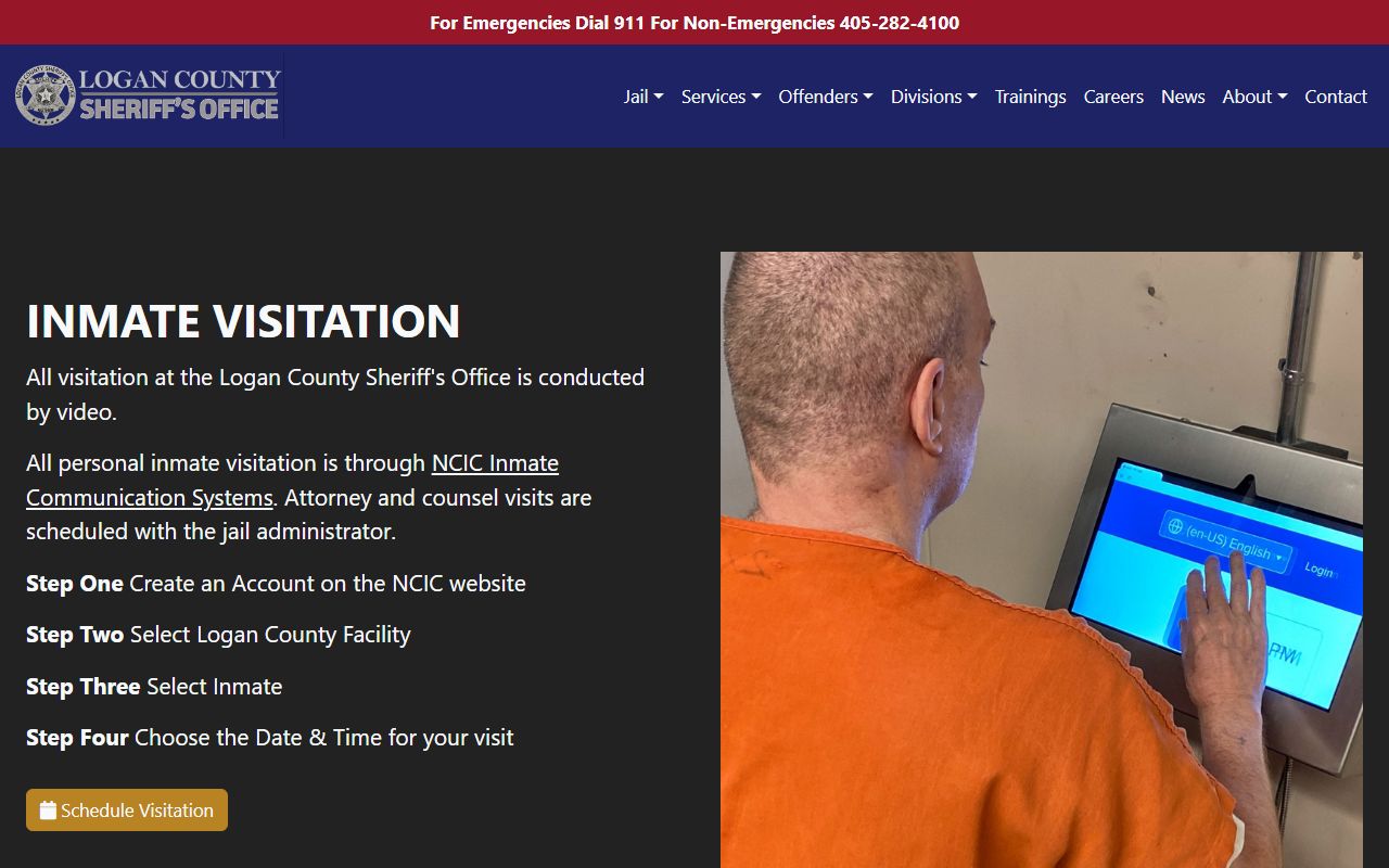 Logan County jail inmate visitation rules page