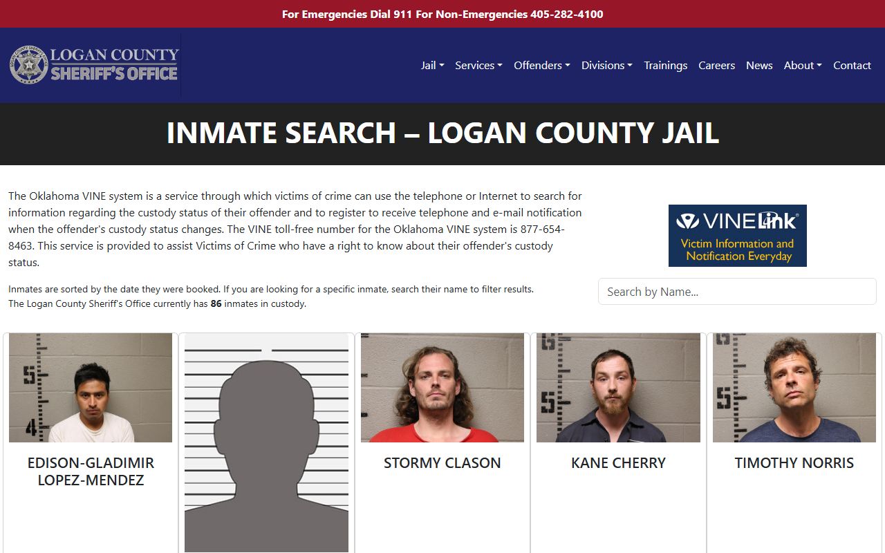 Logan County jail inmate search roster page