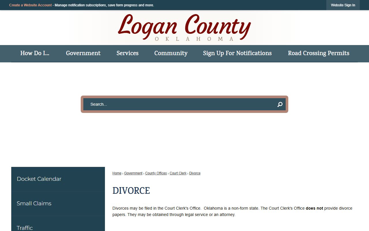 Logan County divorce records filing information from the Court Clerk