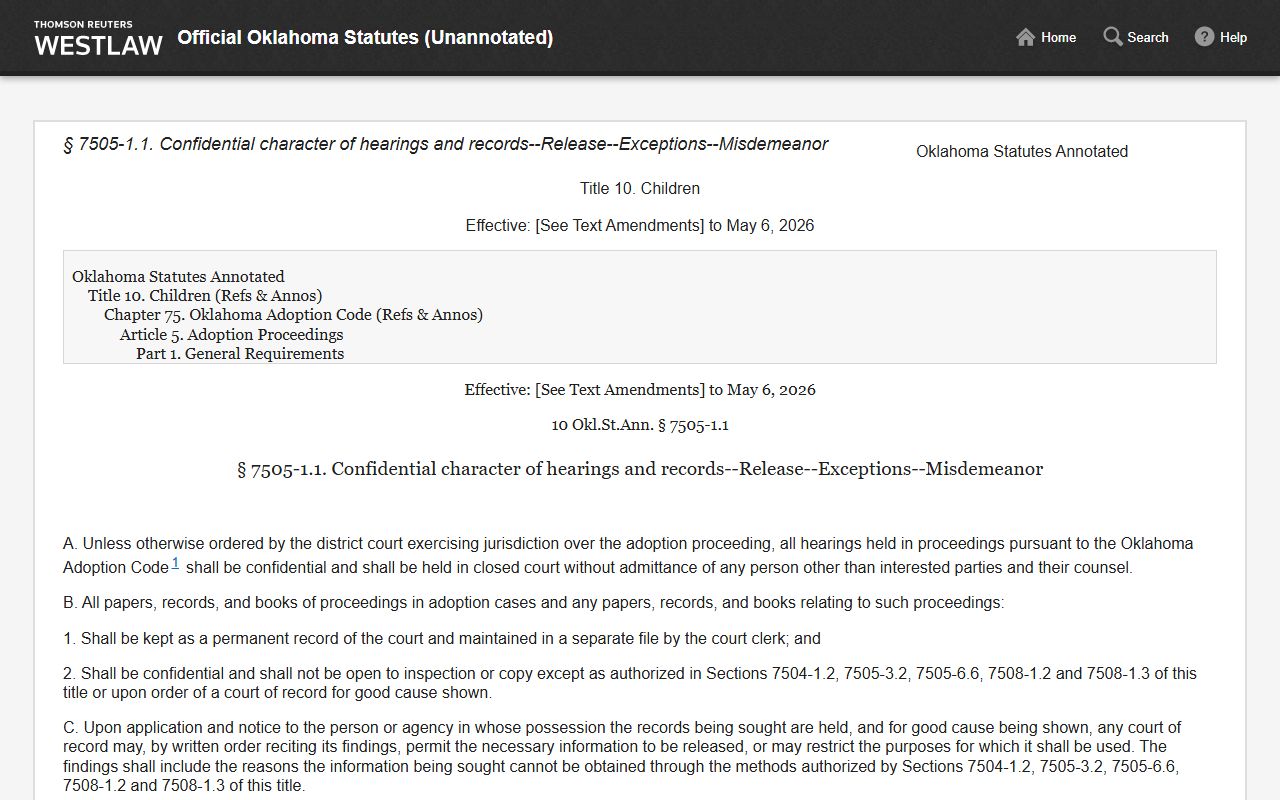 Oklahoma adoption confidentiality statute limiting Logan County probate records access