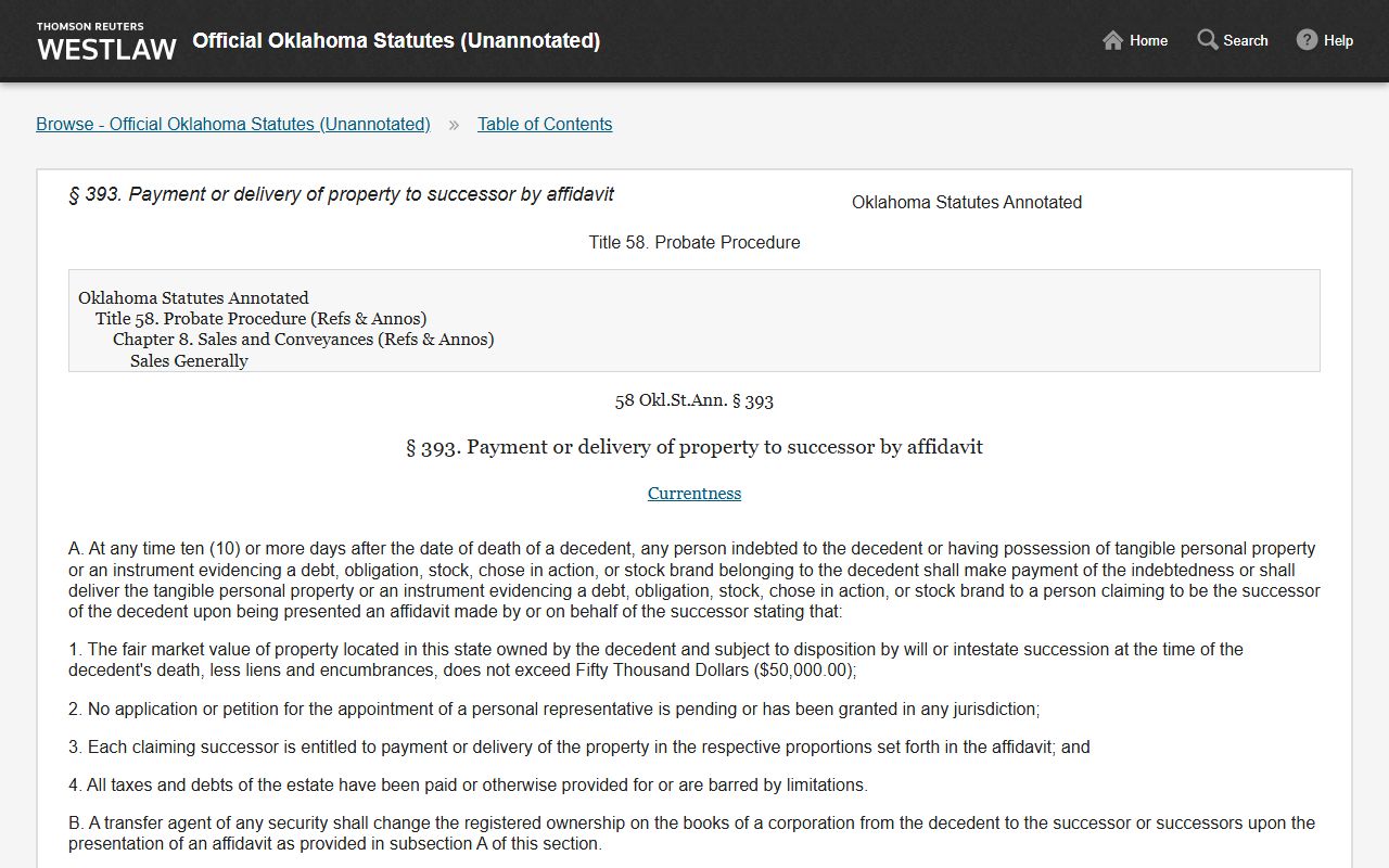 Oklahoma small-estate affidavit statute behind Logan County probate records