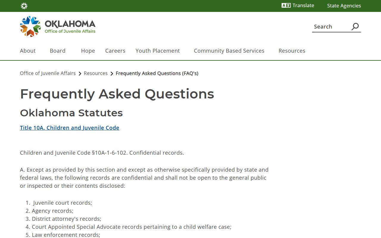 Oklahoma juvenile record confidentiality guidance affecting Logan County probate access