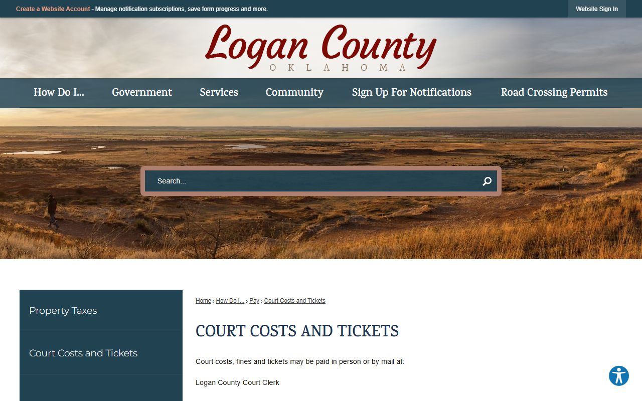 Logan County traffic court records court costs and tickets payment page