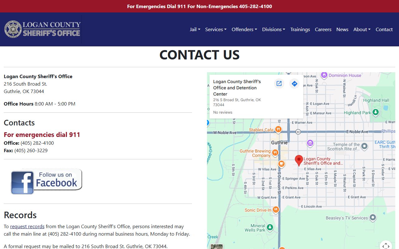 Logan County warrants records request on the Sheriff's contact page